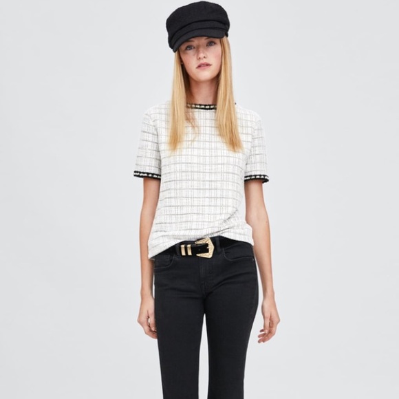 Zara Tops - Zara texture top with faux pearl band size M Zara Tops - Zara texture top with faux pearl band size M